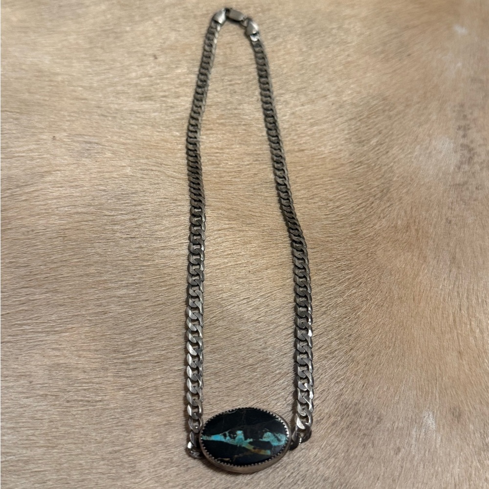 Silver and Blackjack Turquoise Curb Chain